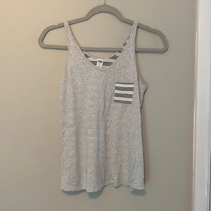 Old Navy Knit Gray, Black and White Stripe Pocket Tank